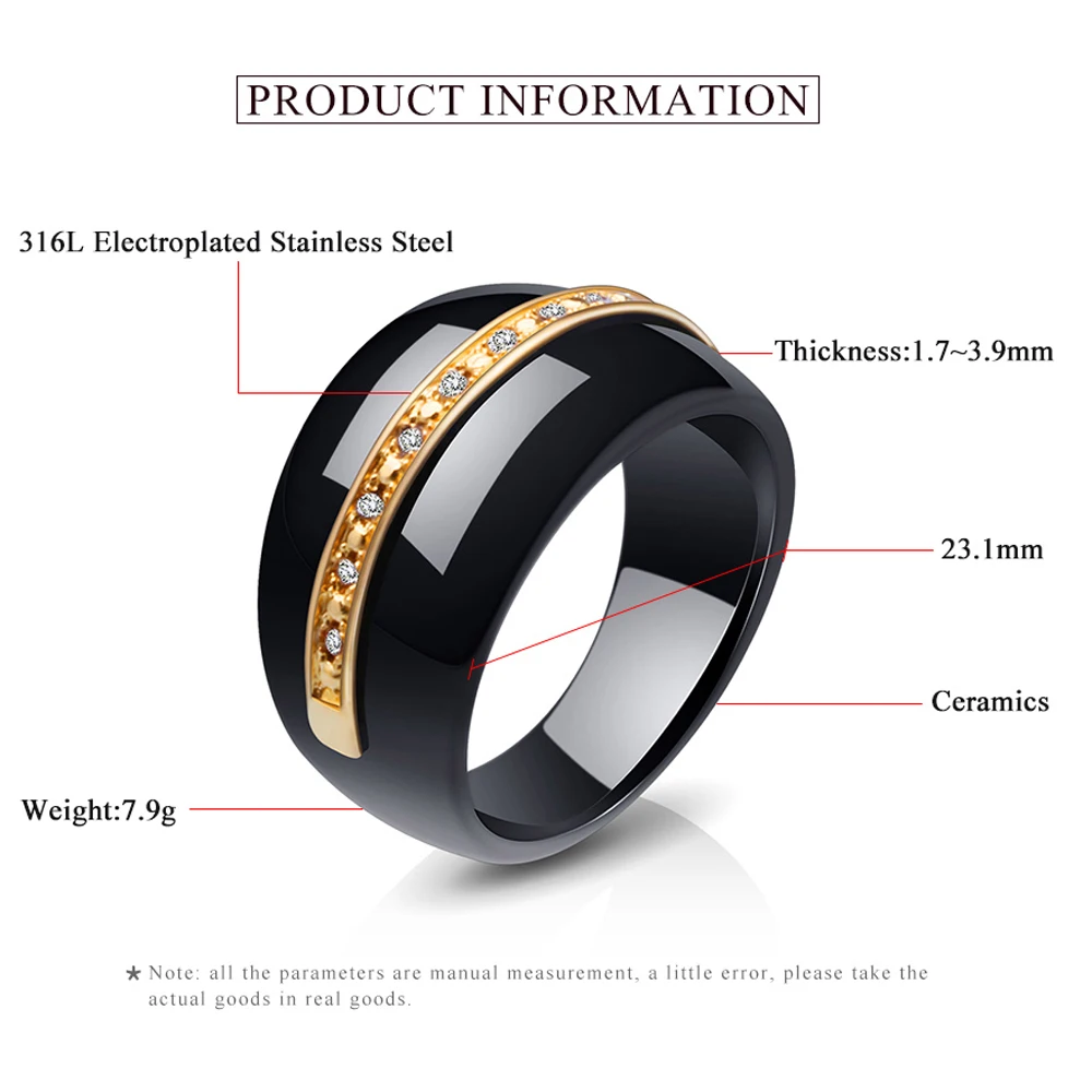 New Fashion Luxury Round Gem Stone Cubic Zirconia Ceramic Ring Statement Rings For Women Jewelry Bijoux
