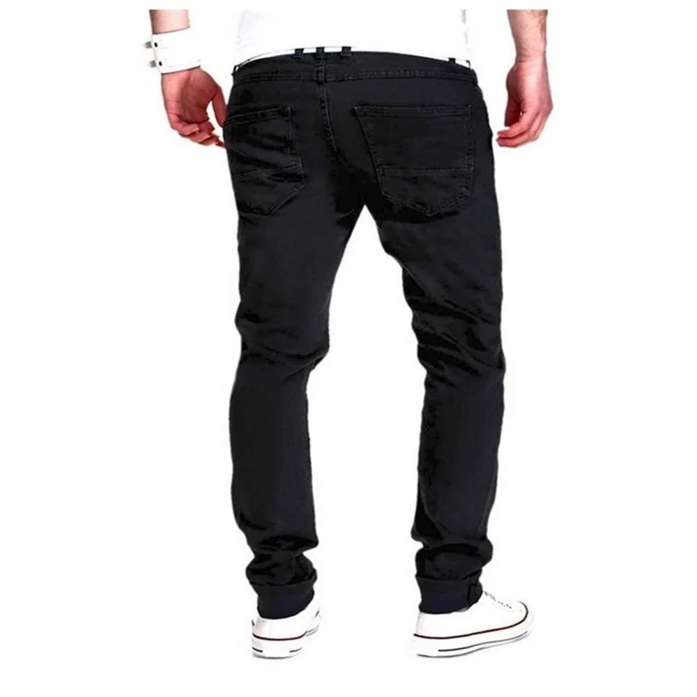EH · MD® White Hole Scratch Jeans Men's Cotton High Street Urban Stretch Black Pants Slim Breathable Thin Foot Comfortable 2020