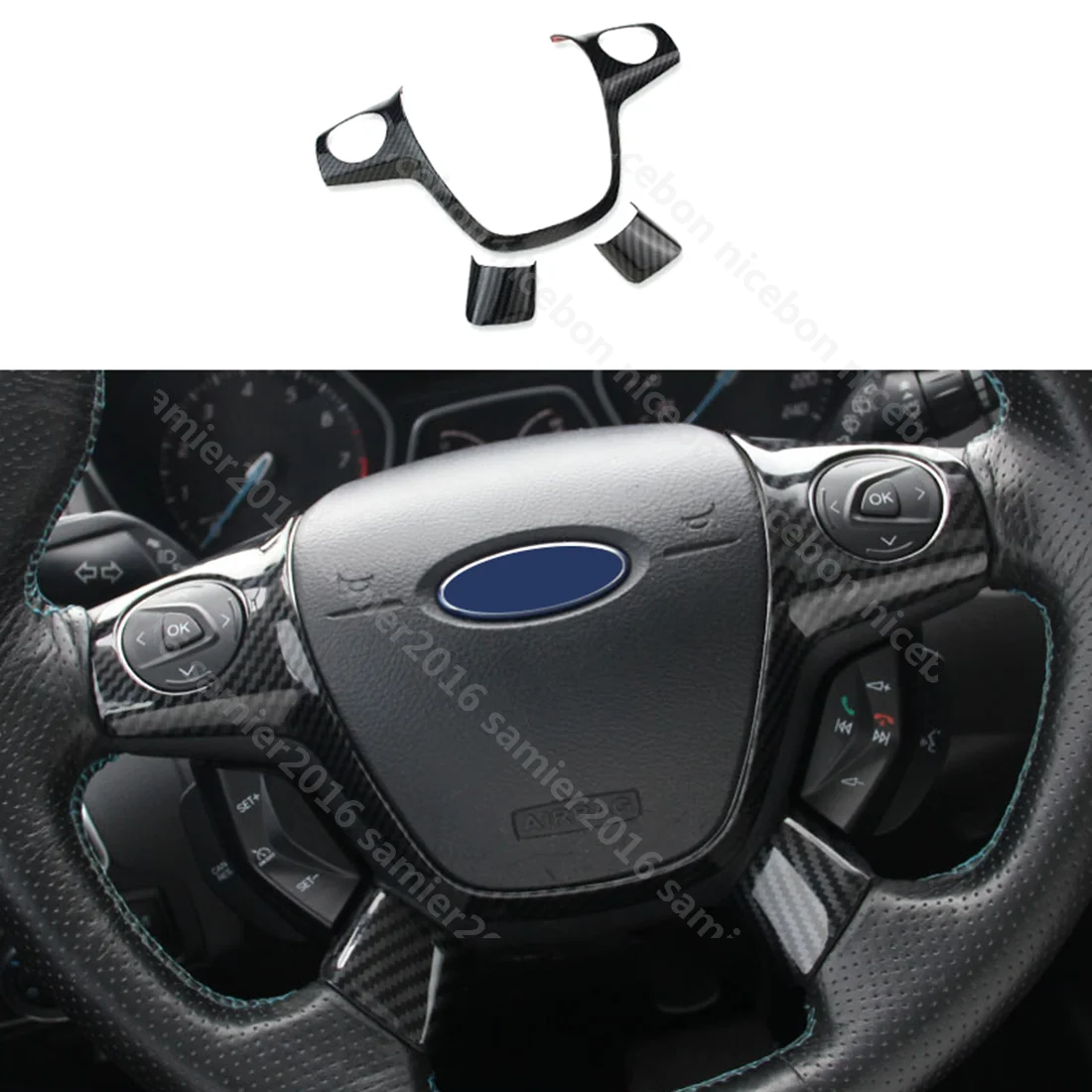 

Fit Forford Focus Escape Kuga c-max ABS Carbon fiber color Steering Wheel Cover Trim