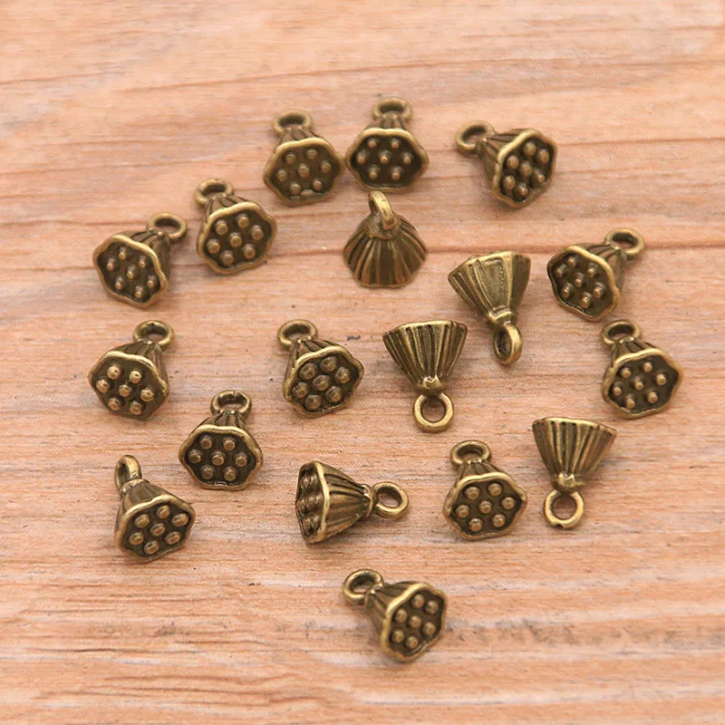 30PCS 2 Styles 2 Color Vintage Metal Zinc Alloy Lotus Seeds Lotus Plant Charms For DIY Necklace Bracelet Jewelry Making Findings