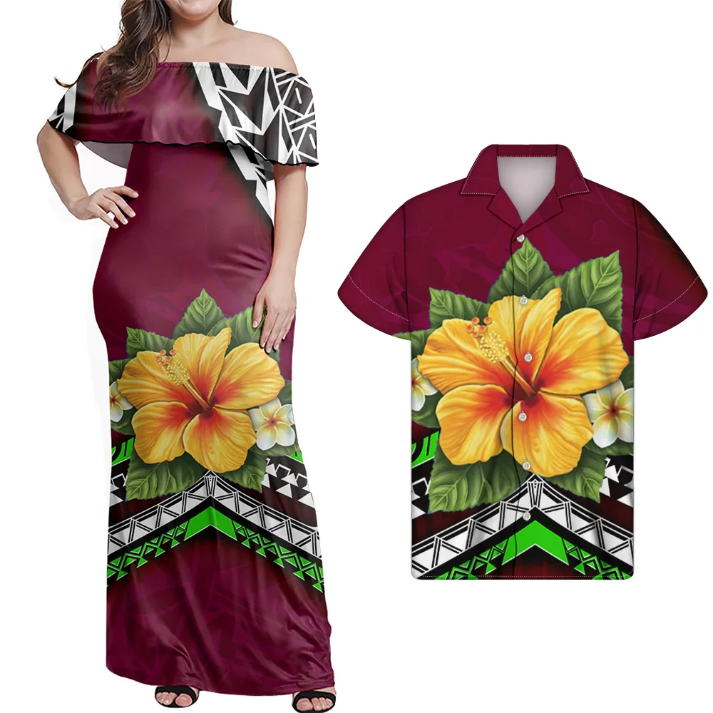 HYCOOL Polynesian Hawaii Flower Off Shoulder Dress Dress Suits Strapless Party Birthday Party Midi Dresses Clothes for Women