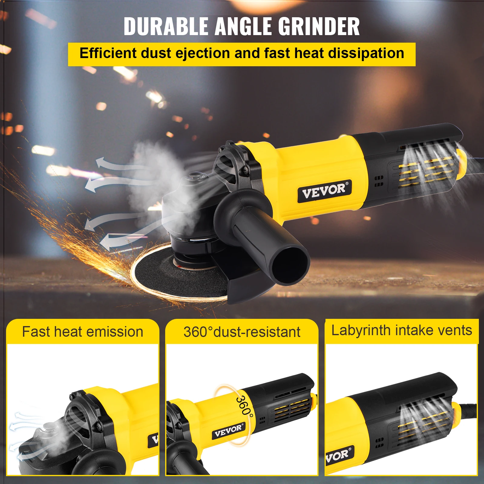 VEVOR smerigliatrice angolare elettrica 900W rettificatrice angolare 4.5 pollici plastica pietra metallo legno taglio mola strumento