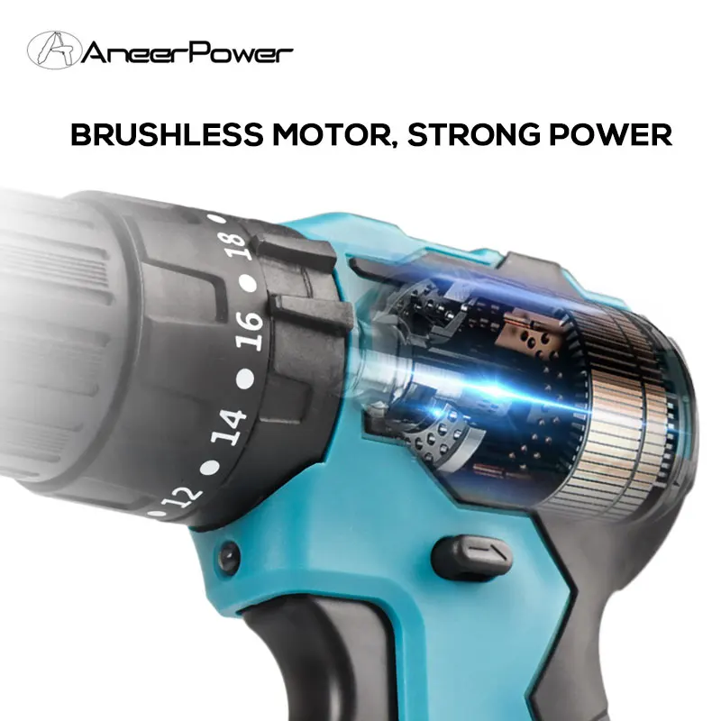 21V Cordless Brushless Screwdriver Impact 2 Speed Electric Wireless Drill Chuck 2-13MM For Makita Lithium Battery Drill 4000 mAh