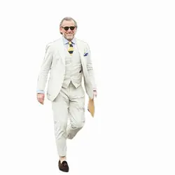 Ivory Linen Men Suits 2019 Summer Wedding Groom Wear Tuxedos 3 Pieces (Jacket+Pants+Vest) Bridegroom Suits Best Man Blazer