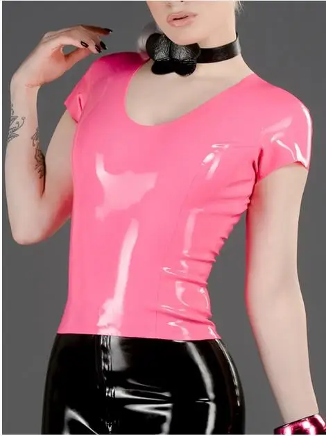 

SEXY WOMEN Latex t-shirt with short sleeves, scoop neck and full rear-zip Latex Tops Wear Cosplay Costumes