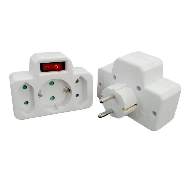 Tomada de tomada europeia 1 a 3 maneiras divisor 4.0mm/4.8mm soquete para 4.8mm plug euro rússia alemanha coreia viagem adaptador de alimentação plug