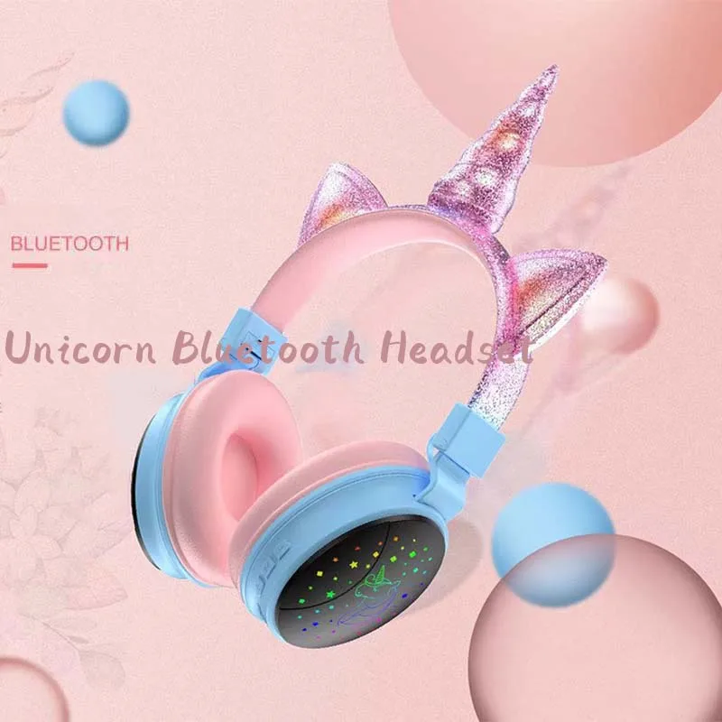 Unicorns Headphone Bluetooth 5.0 Headset Cute Cartoon Wireless   Headphones Built-in Microphone Stereo Earphone for Phone Gaming