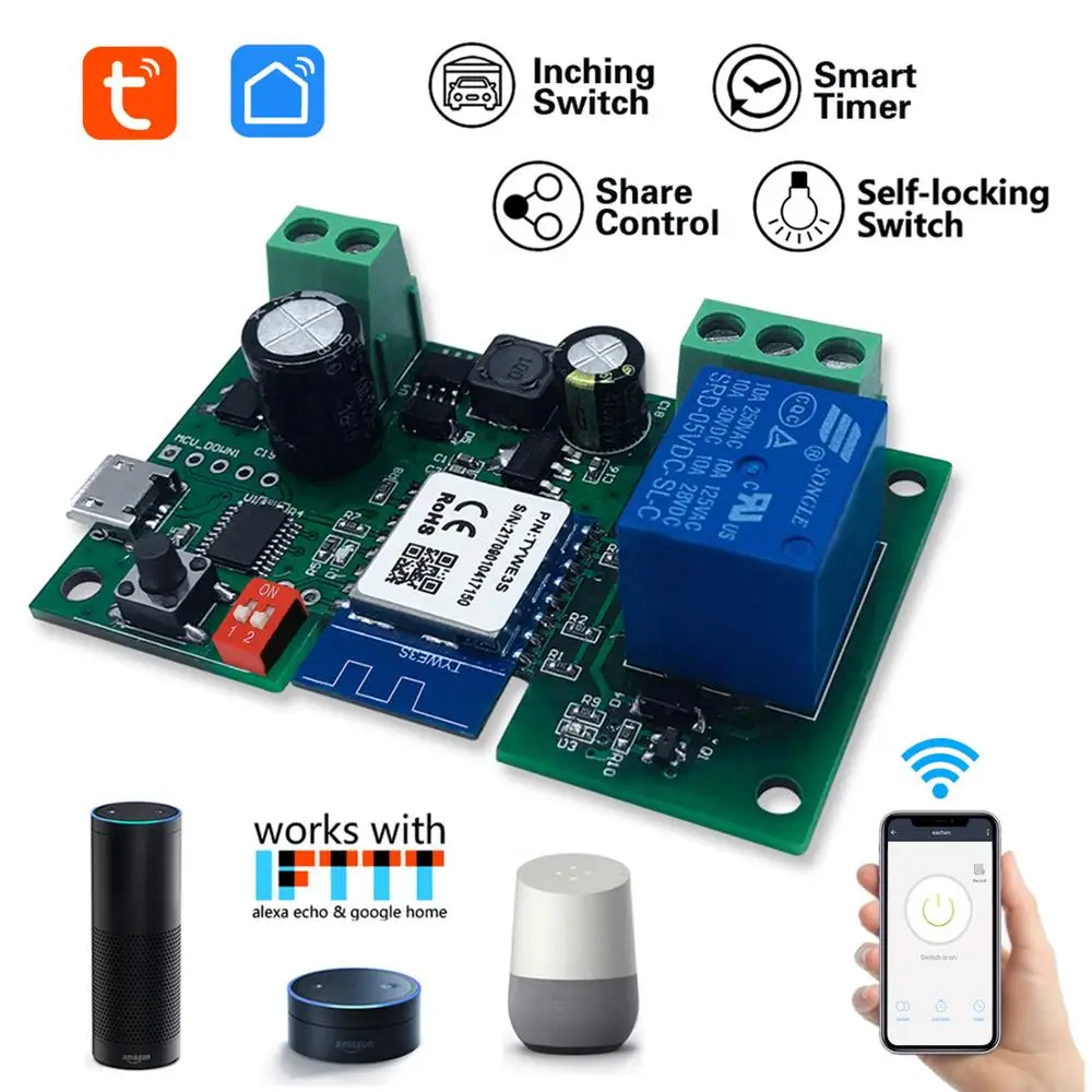 Módulo inalámbrico de relé WiFi Tuya Inching, temporizador inteligente, autobloqueo, Control remoto inteligente, funciona con IFTTT