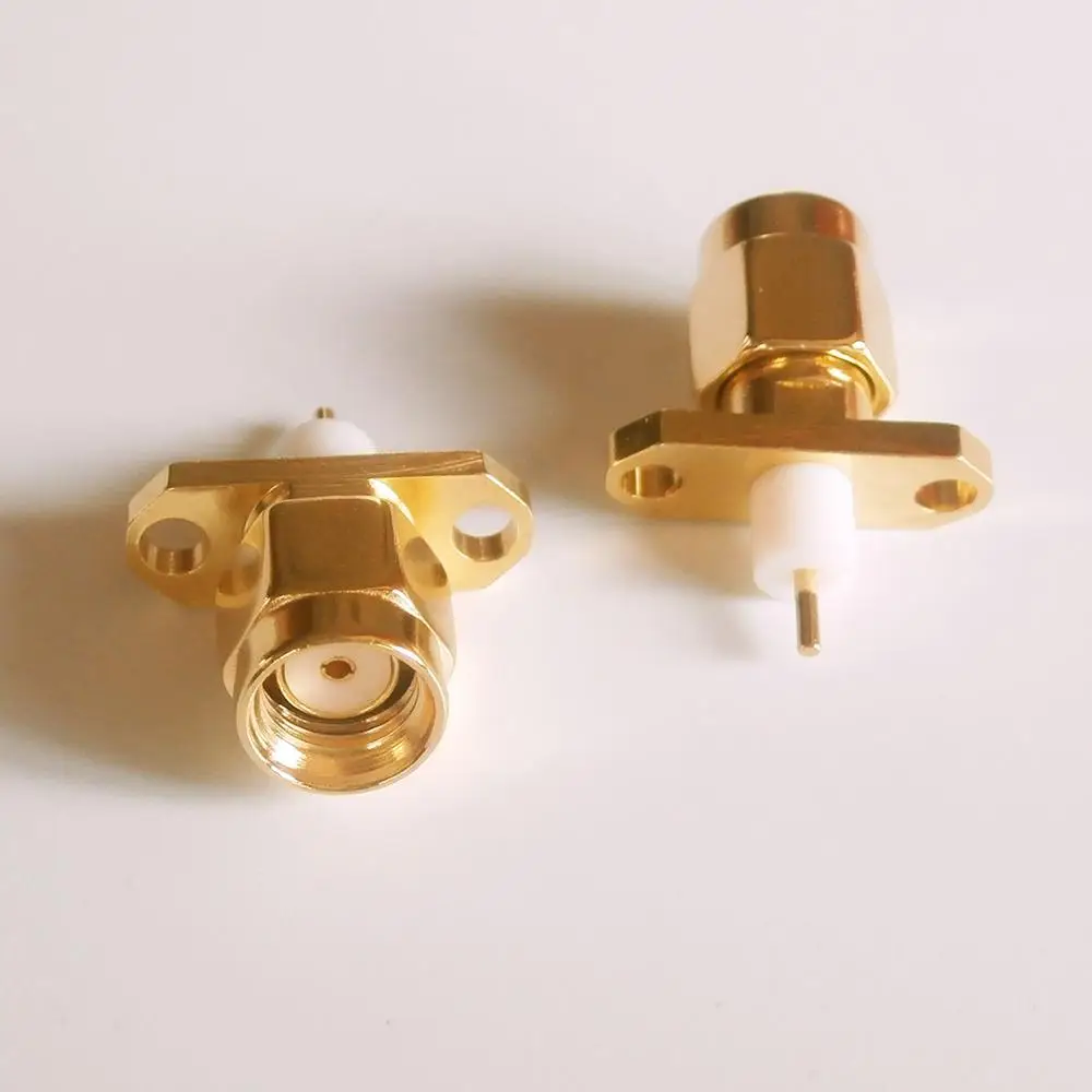 1X Pcs RP-SMA RPSMA RP SMA Male Rhombic With 2 Hole Flange Panel Chassis Mount deck Solder PTFE copper RF Coax Adapters