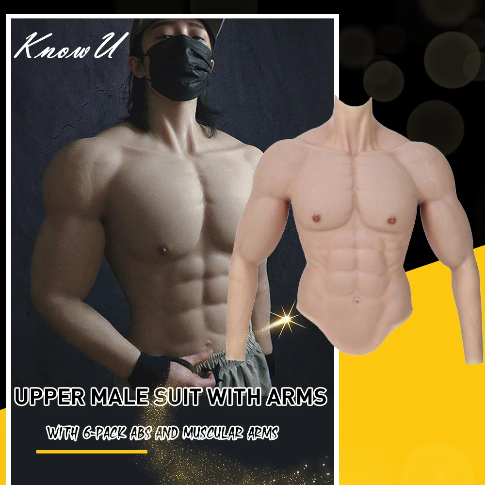 

KnowU Cosplay Male Upper Suit with Muscular Arms 6-pack Abs Blood Vessels Thin Edges Stretchy Silicone Crossdress Transgender