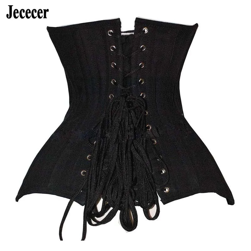 Kobiety Underbust gorset Top gorset stalowy odchudzanie Gothic topy bez ramiączek gorset Waist Trainer Cincher paski czarne stroje Steampunk gorset