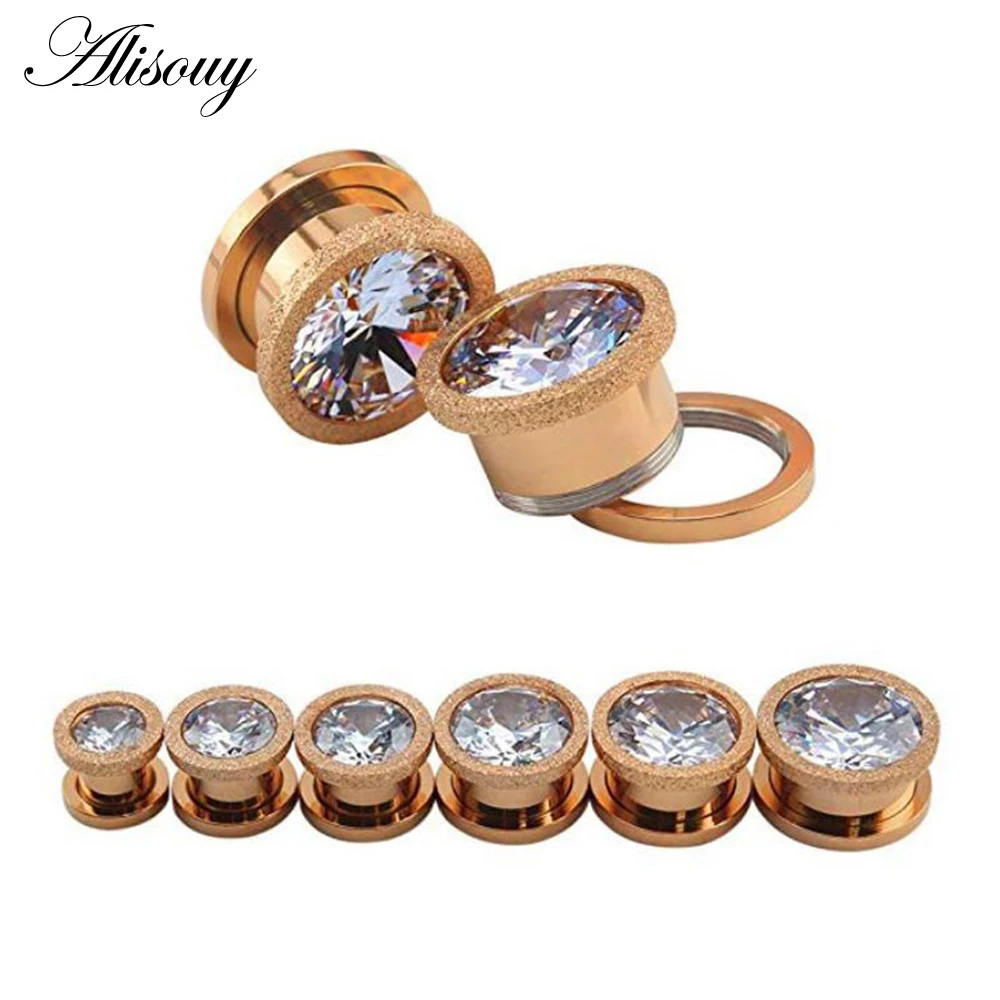 Alisouy 2pc Piercing Tunnels Ring Plugs Gauges Screw Expander Fashion Stainless Steel Body Jewelry Unisex Earrings 6mm 10mm 16mm