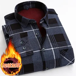 Winter Warm Shirt Plus Velvet Thickening Fashion Print Plaid Shirt Long Sleeve Men's Brand Shirt Dress Shirt Size L-5XL