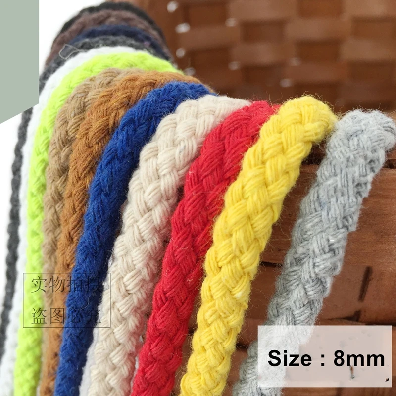 Hot Sale 8mm 10m/lot DIY Handmade Cotton Rope Woven Cotton Cord/String for Diy Accessories Bag Craft Projects