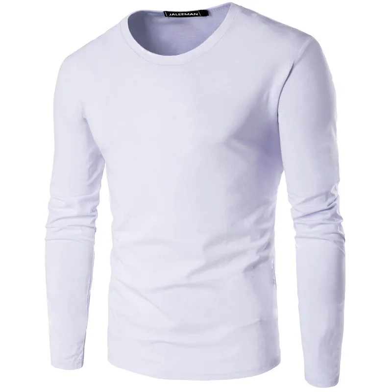 Men's Slim Fit Long-Sleeved T-Shirt Solid Color O-Neck Polyester Autumn Winter Red Blue Black New Arrival
