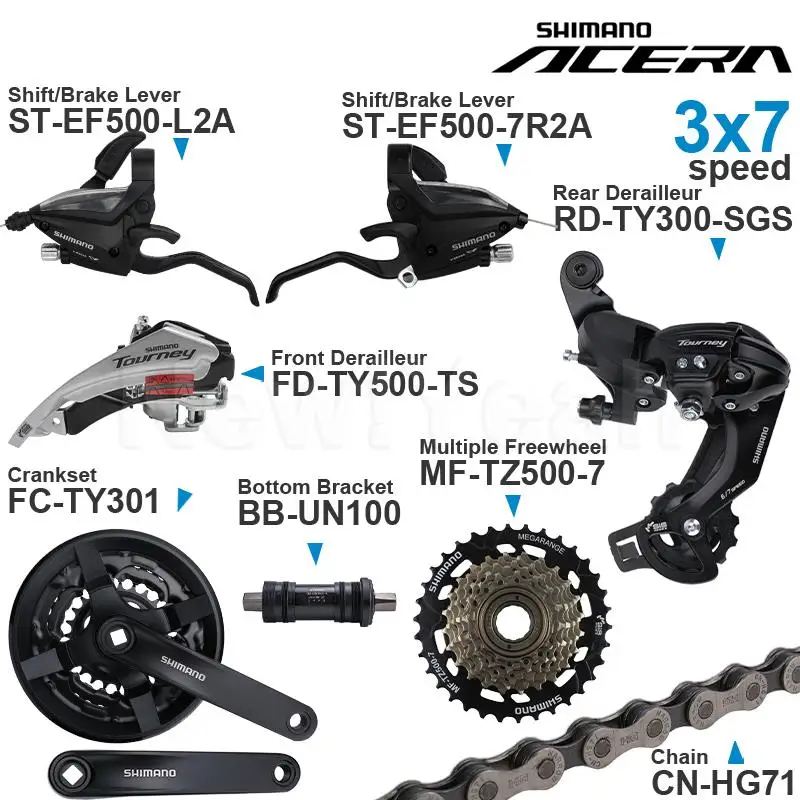 SHIMANO ALTUS Acera 3x7 Speed Groupset include EF500 Shifter TY500 Front/ TY300 Rear Derailleur Cassette Sprocket Crankset Chain