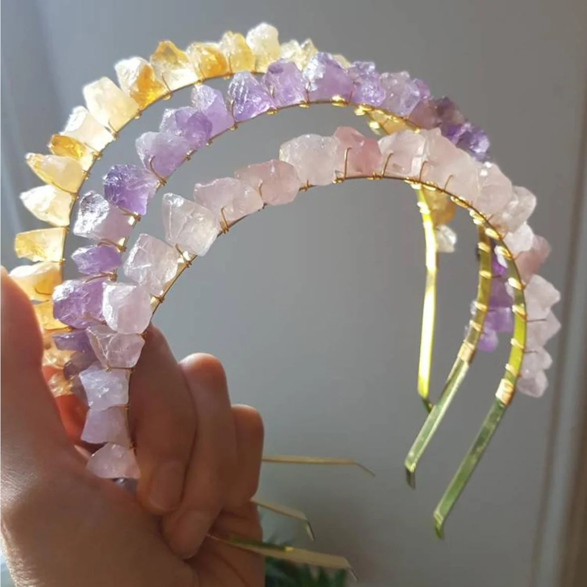 Natural Crystal rough Ctone Crown Amethyst Aquamarine Tiaras Raw Hair Accessories Headband Jewelry Bridal Wedding Festive Gifts