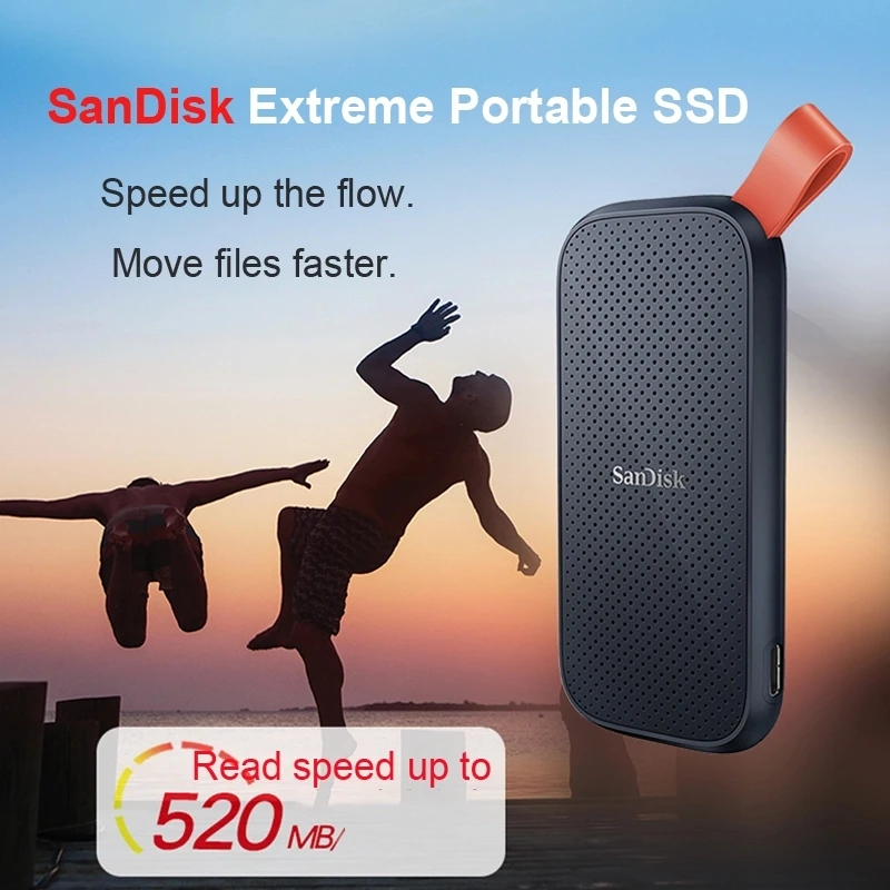 Sandisk USB 3.1 C 타입 휴대용 외장 PSSD, 480GB, 4TB 하드 드라이브, 500GB, 1TB, 2TB, 솔리드 스테이트 디스크, 2000 MB/S 휴대폰 노트북 데스크탑