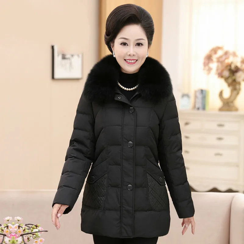 

Jacket Winter Coat Down Woman Hooded Middle-aged Elderly Women Plus Size Big Fur Collar Coats Female Parka 6xl 7xl KJ701