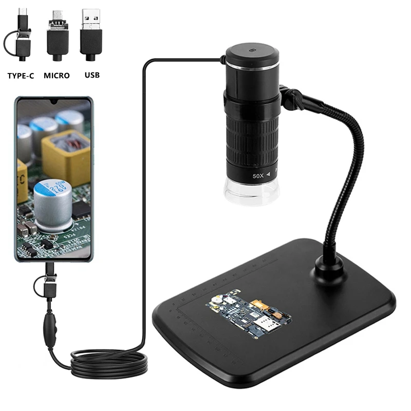 1000X 3 IN 1 USB Digital Microscope HD 1080P Video Microscope with 8 Adjustable LED Support Type-C Android PC for PCB Inspection