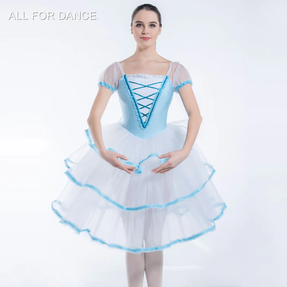 19338 Pale Blue Bodice Short Sleeve Dance Costume Ballet Tutu Girl & Women Stage Performance Ballet Costume Romantic Ballet Tutu