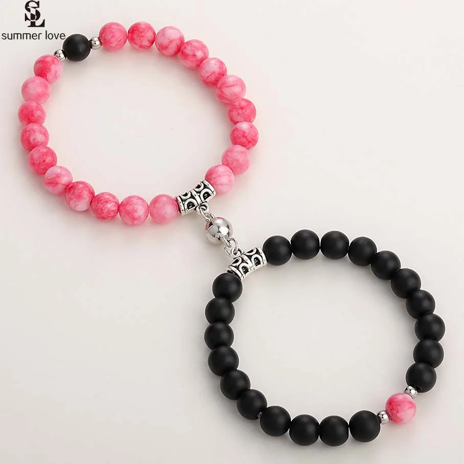 2024 New 2pcs/set Natural Stone Beads Bracelet For Lovers Distance Attractive Magnet Couple Jewelry Valentine's Day Gifts