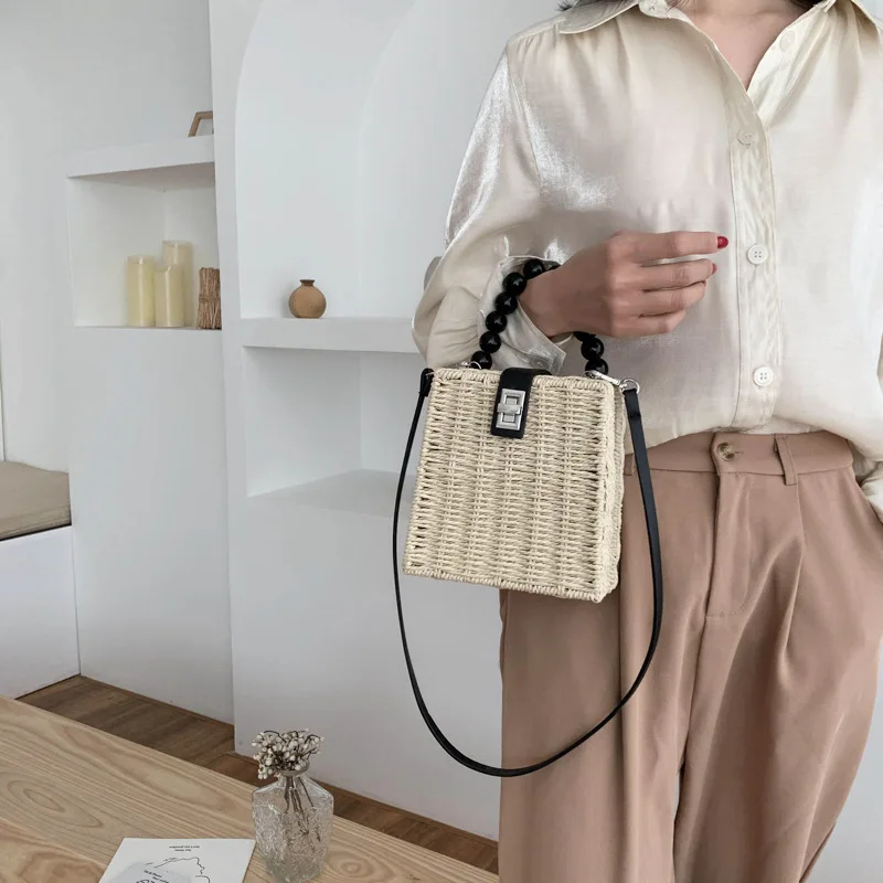 Hand-woven Women Straw Bag Ladies Small Shoulder Bags Bohemia Beach Bag Crossbody Bags Travel Tote Female Handbag Box Holiday