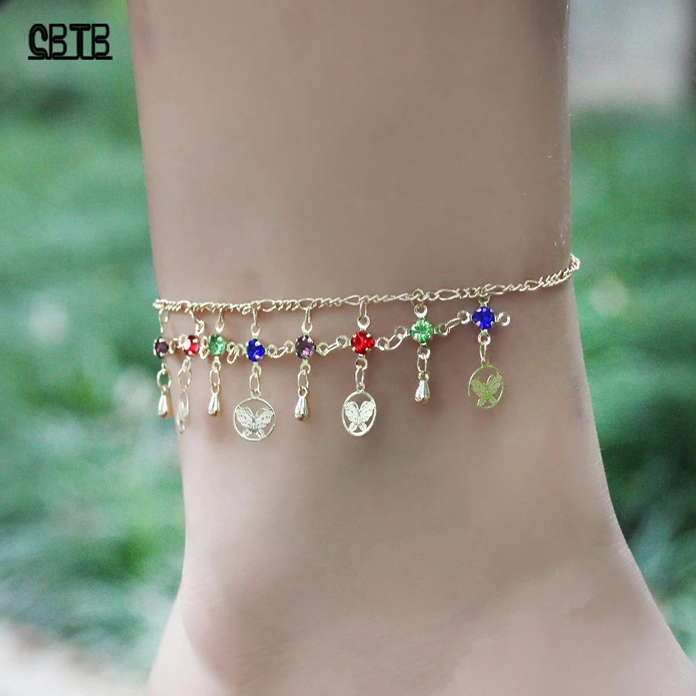 

Boho Butterfly Jewelry High Quality Crystal Anklet Gold Chain Foot Bracelet Fine Jewelry Beach Accessories for Women