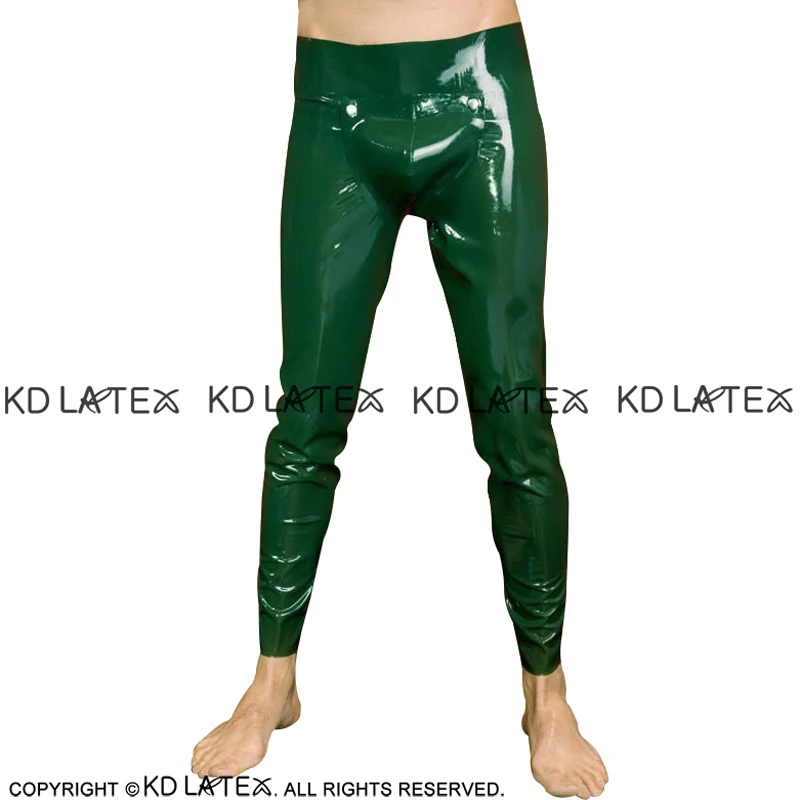 Olive Green Military Long Latex Pants With Codpiece Rubber Trousers CK-0044