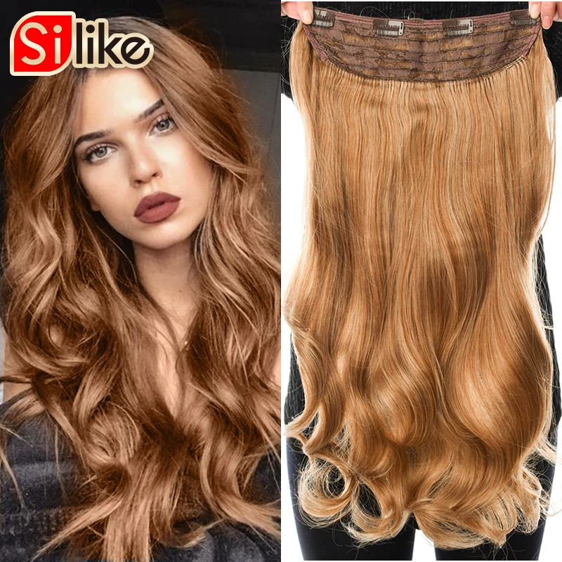 Silike 180g Fish Line Synthetic Wavy Clips in One Piece Hair Extensions 24 inch 17 Colors Heat Resistant Hair Extension