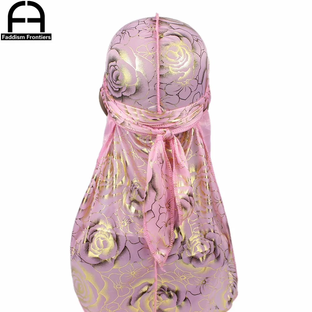 Benutzerdefinierte männer Druck Seidig Durags Turban Hut Bandanas Headwear Rose Gedruckt Männer Seide Durag Langen Riemen Wellen Haar Zubehör – Detail 15