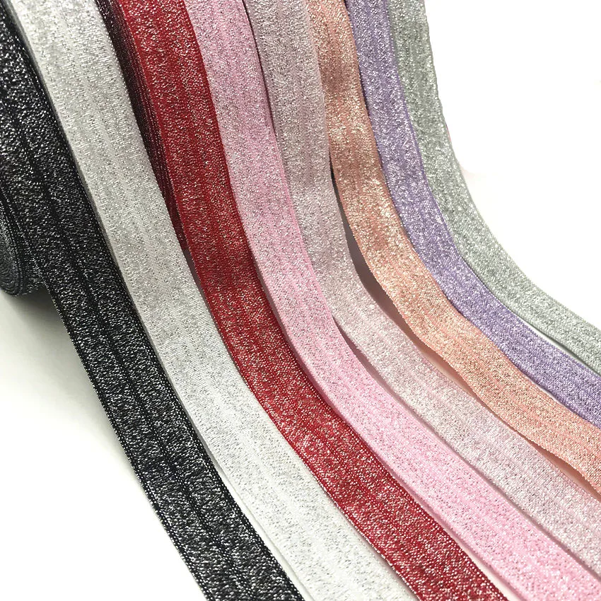 10 yards per lot 18 colors glitter thread elastic for Hair accessories glitter Fold Over Elastic ribbon headwear elastic band