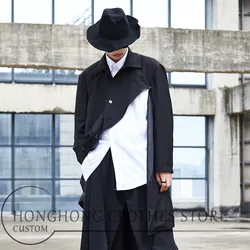 New style fashionable male original design jacket dark medium long style trench coat Plus-size spring and autumn men's wear