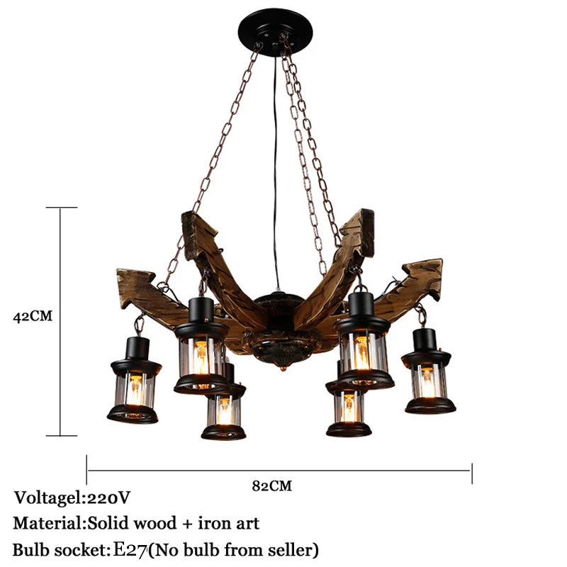 Imagem -02 - Luz de Lustre de Madeira Maciça Retro Americano Industrial Café Restaurante Bar Personalidade Hotel Âncora Sala de Jantar Iluminação da Cozinha