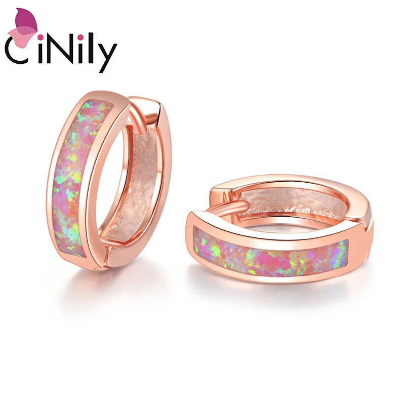 CiNily Classic Multi-color Optional Opal Rose Gold/Silver Plated Hoop Earrings for Women Fashion Jewelry Mini Small RoundEarring