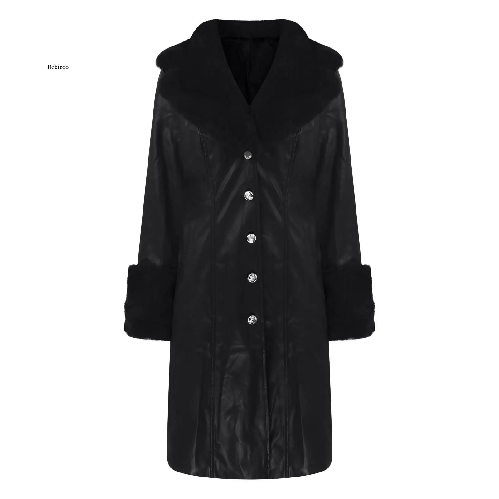 Winter Frauen Pu Leder Mantel Elegante Lose Langen Mantel Damen Pelz Kragen Gepolsterte Mode Neue Warme Leder Jacke