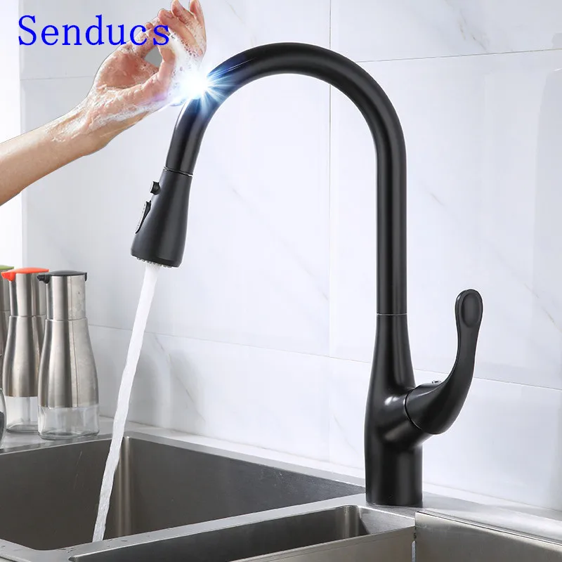 

Touch Kitchen Faucet Senducs Polished Chrome Sensor Kitchen Mixer Tap 360 Rotaion Black Kitchen Sink Faucet Brushed Touch Faucet