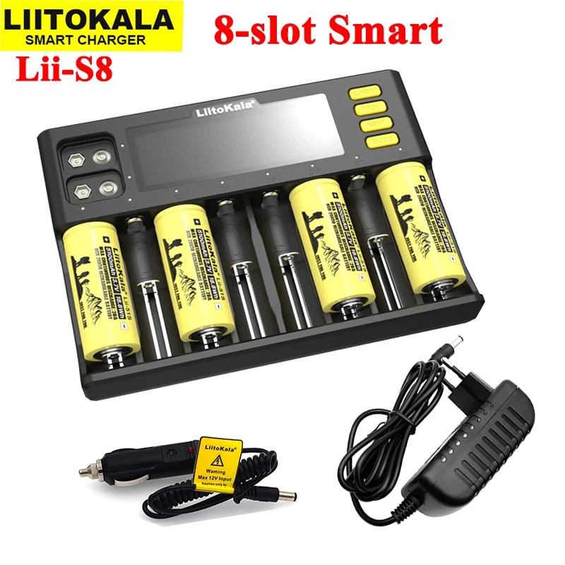 

NEW LiitoKala Lii-S8 Battery Charger 3.7V Li-ion NiMH 1.2V Li-FePO4 3.2V IMR 3.8V for 18650 26650 21700 26700 AA AAA