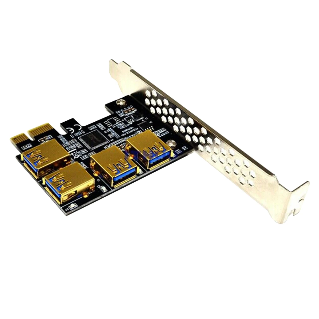 

PCI-E Expansion Card PCI-E Riser Board 4 Ports USB Adapter Card 1 to 4 Riser Card Set, 4pin Expansion Cable