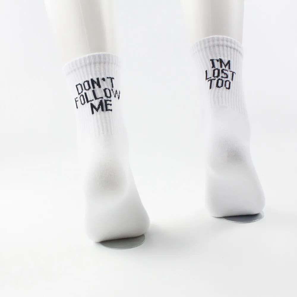 DON`T FOLLOW ME I AM LOST TOO casual men women letter socks hip hop Cotton skateboard high street harajuku funny happy socks