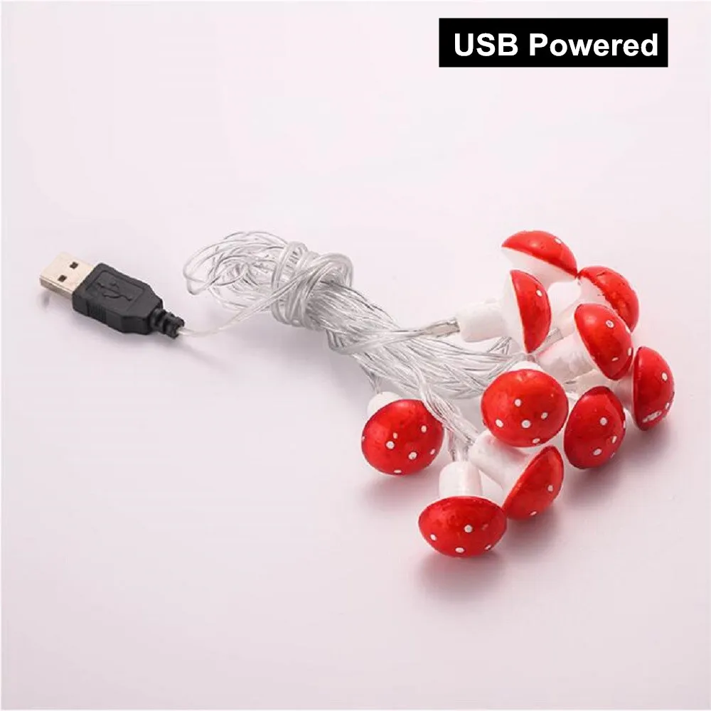 Garland String Lights USB Battery Powered Warm White Waterproof Mushroom Fairy Lights For Holiday Christmas Party Decoration