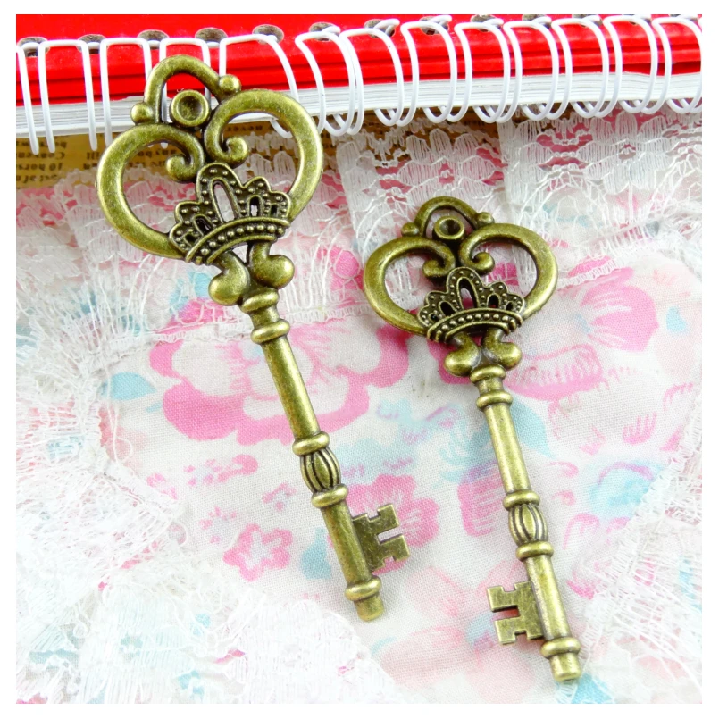 

New Arrival 10Pcs 84x32mm Antique Bronze Metal Pendant Key Charms Jewelry Findings Accessories For DIY