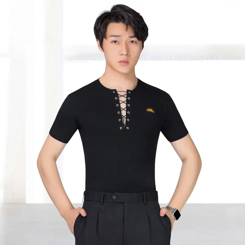 

Newest Latin dance clothes Men's top short sleeve men's dance clothes modern dance practice clothes dance Shirt