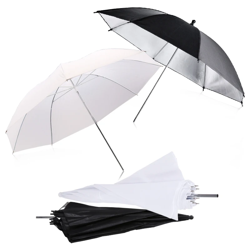 

New 2pcs 33inch 83cm Flash Translucent White Soft Umbrella Photo Studio Accessories and 2pcs 33inch Black Silver Color Umbrella