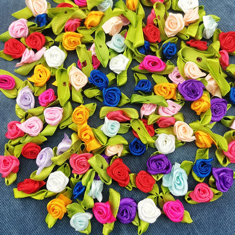 100PCS Satin Bow-Knot Mini Colourful Rosette for Home Wedding Party Ribbon Clothing Decoration Scrapbooking DIY Crafts Supplies