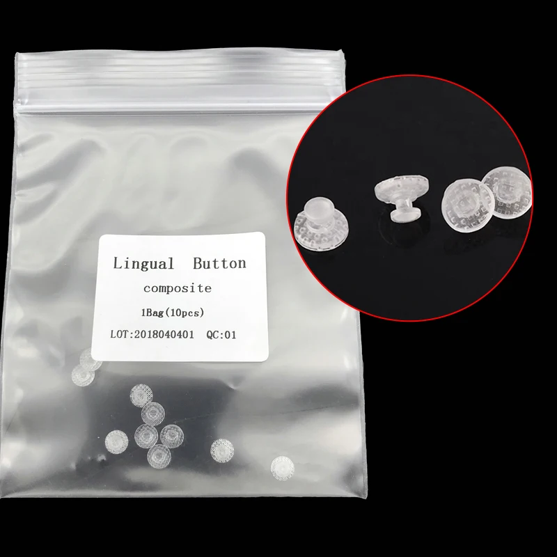 Dentst Dental Orthodontic Composite Transparent Ceramic Lingual Buttons For Bondable Round Base 10pcs/Bag Metal Traction Hook