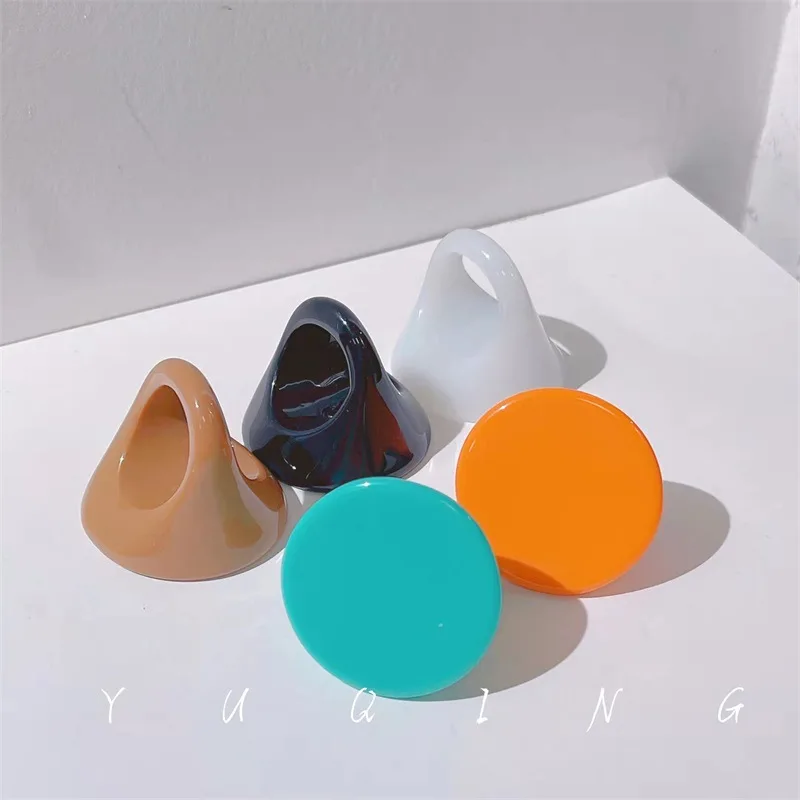 New Simple Fashion Colorful Geometric Round Circle Resin Acrylic Big Finger Rings For Women Girls Party Harajuku Jewelry Gifts