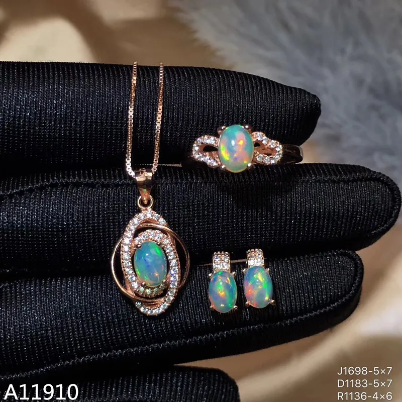 

KJJEAXCMY Fine Jewelry 925 Sterling Silver Inlaid Natural Opal Jewel Female Ring Necklace Pendant Earrings Set Support Detection