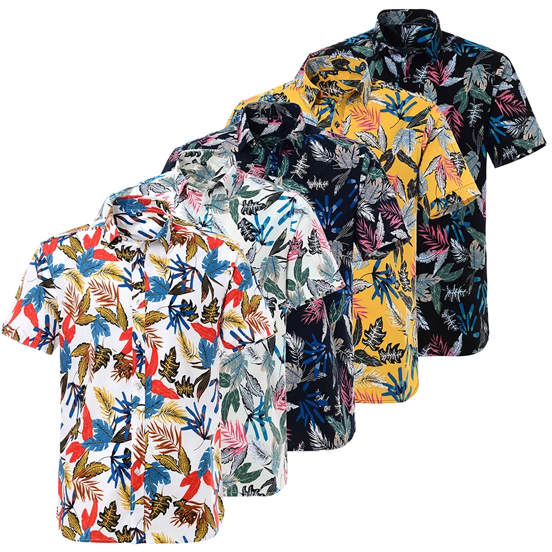 

Summer Pure Cotton Mens Hawaiian Shirt Printed Short Sleeve Big Us Size Hawaii Flower Beach Floral Patterns