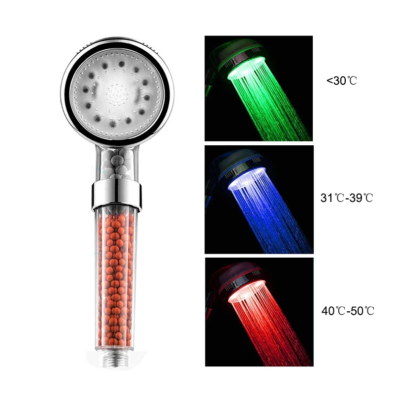 Led Shower Head Negative Ions Anion Beads Filter 3/7 Function Adjustable High Pressure Water Saving  Handheld Bath Shower Head